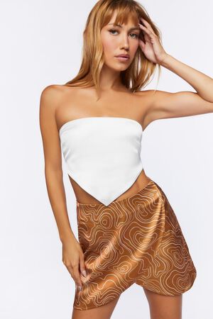 BROWN/MULTI Abstract Print Tulip-Hem Mini Skirt, image 1