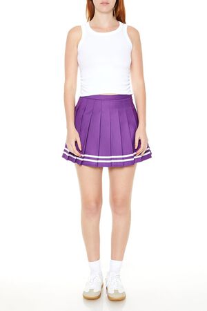 PURPLE/WHITE Varsity-Striped Pleated Mini Skirt, image 1