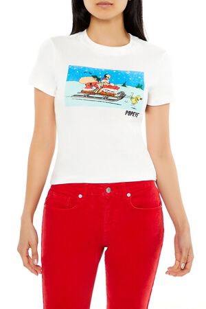 WHITE/MULTI Popeye Christmas Graphic Baby Tee, image 1