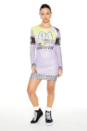PURPLE/MULTI Corvette Graphic Mini Dress, image 1