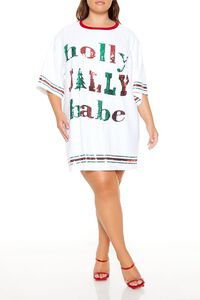 WHITE/MULTI Plus Size Sequin Jolly Babe T-Shirt Dress, image 1