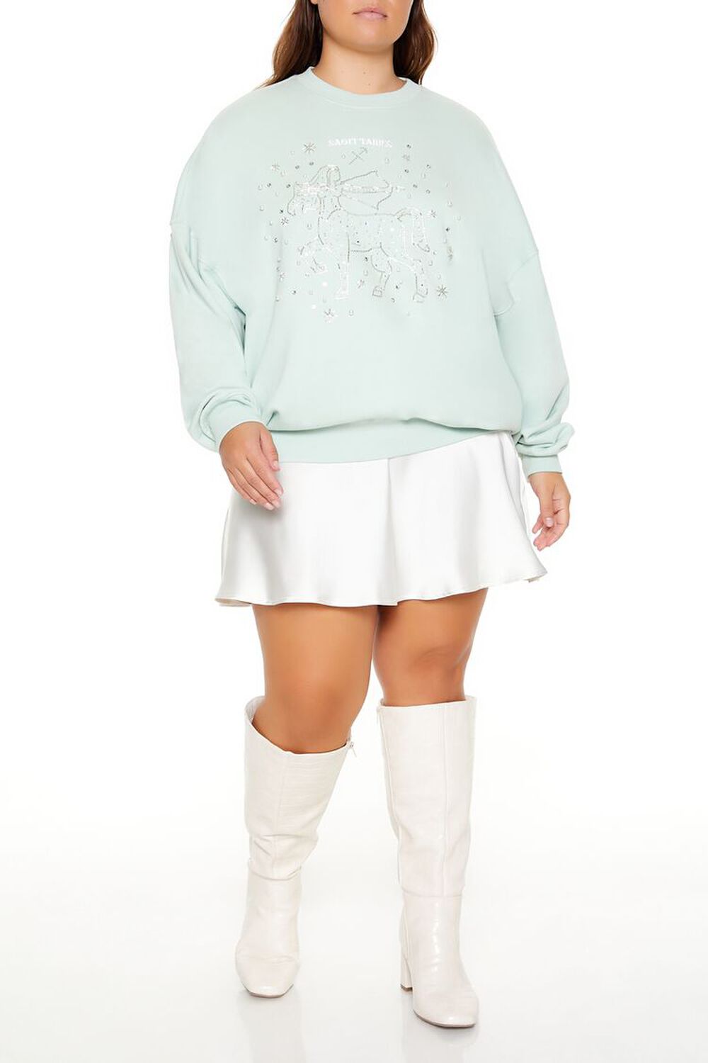 SEAFOAM/MULTI Plus Size Beaded Sagittarius Pullover, image 2