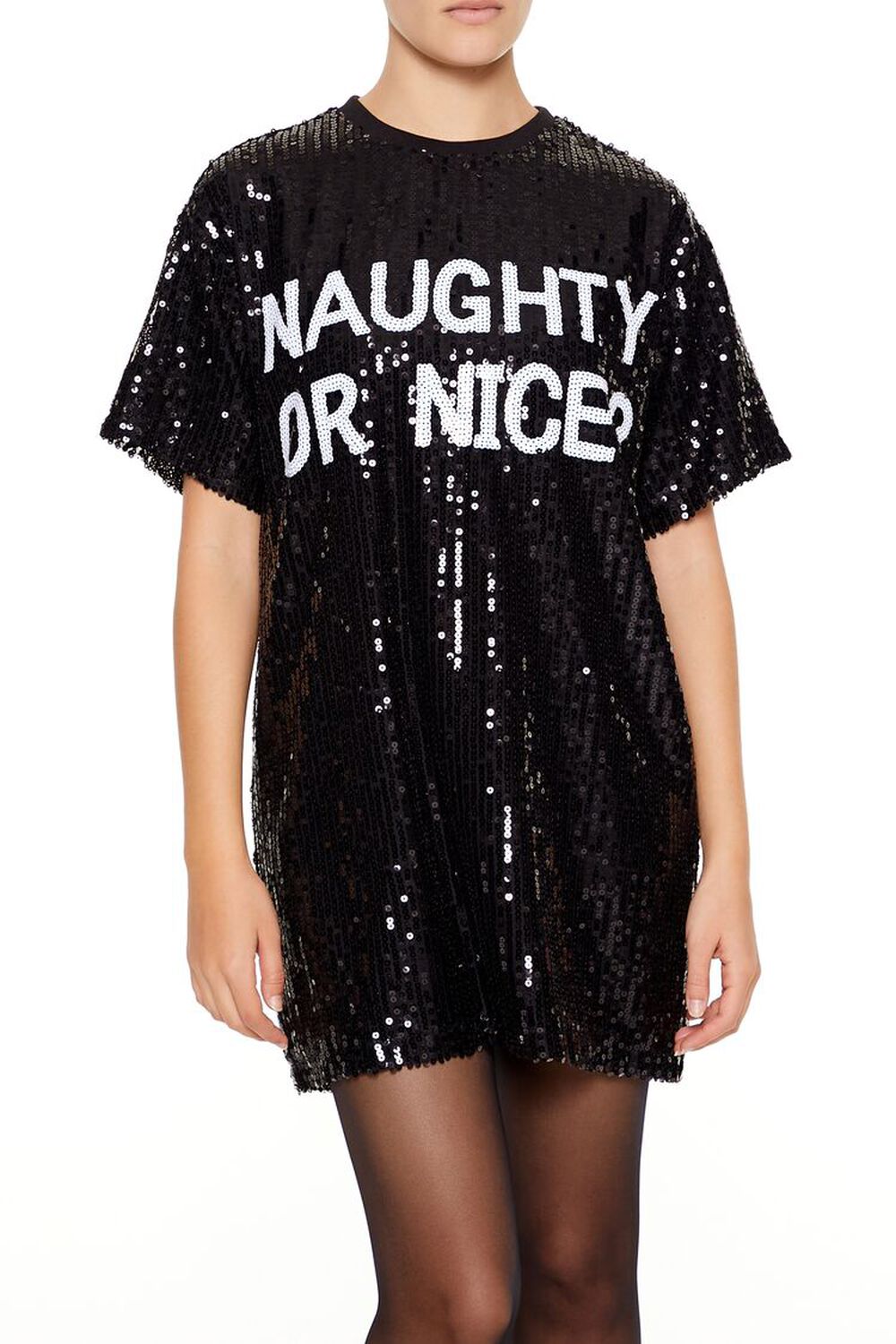 BLACK/WHITE Sequin Naughty or Nice T-Shirt Dress, image 2