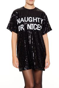 BLACK/WHITE Sequin Naughty or Nice T-Shirt Dress, image 2