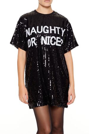 RED/WHITE Sequin Naughty or Nice T-Shirt Dress, image 2