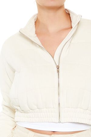 WHITE Quilted Zip-Up Cropped Jacket, image 3