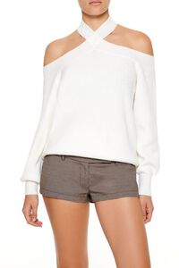 WHITE Crisscross Off-the-Shoulder Sweater, image 1