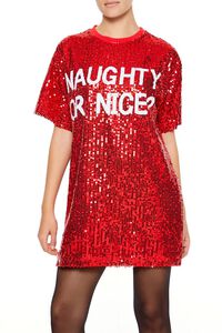 RED/WHITE Sequin Naughty or Nice T-Shirt Dress, image 2