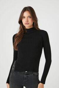 BLACK Ribbed Mock Neck Sweater, image 1