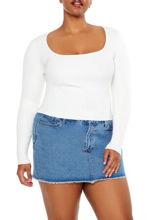 WHITE Plus Size Ribbed Sweater-Knit Top, image 3