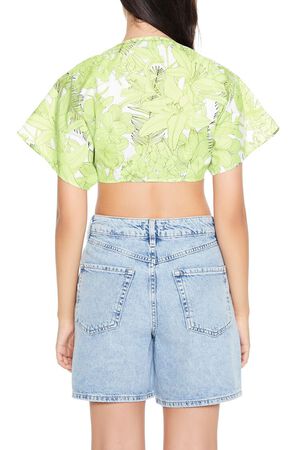 GREEN/MULTI Floral Print Tie-Front Crop Top, image 3