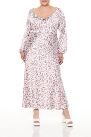 LAVENDER/MULTI Plus Size Satin Floral Maxi Dress, image 1
