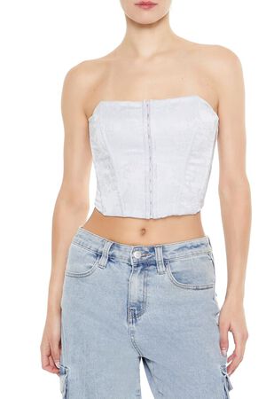 SILVER Floral Corset Tube Top, image 1