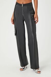 BLACK Faux Leather Cargo Ankle Pants, image 2