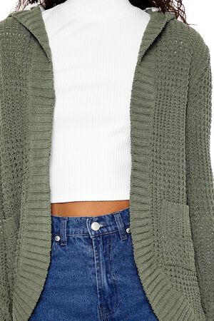 GREEN Hooded Open-Front Cardigan Sweater, image 3