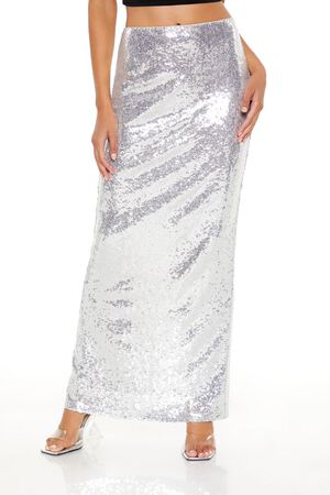 SILVER Metallic Sequin Maxi Skirt, image 2