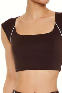 TURKISH COFFEE/WHITE Active Piped-Trim Crop Top, image 3