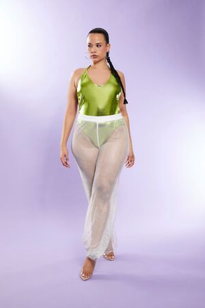 WHITE Plus Size Rhinestone Wide-Leg Pants, image 1