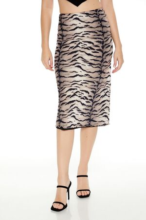 BLACK/MULTI Mesh Tiger Print Midi Skirt, image 2