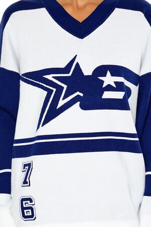 WHITE/BLUE Colorblock Star 6 Sweater, image 3