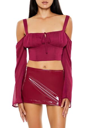 MAGENTA Chiffon Open-Shoulder Crop Top, image 1