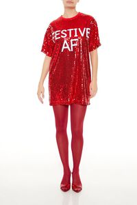 RED/WHITE Sequin Festive AF T-Shirt Dress, image 6