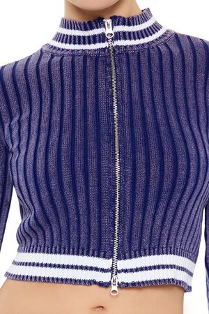 COLONY BLUE/WHITE Varsity-Striped Zip-Up Sweater, image 3