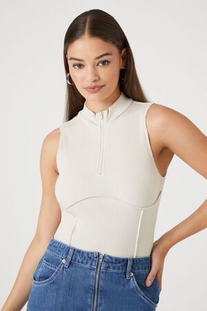 BIRCH Ribbed Half-Zip Bodysuit, image 1