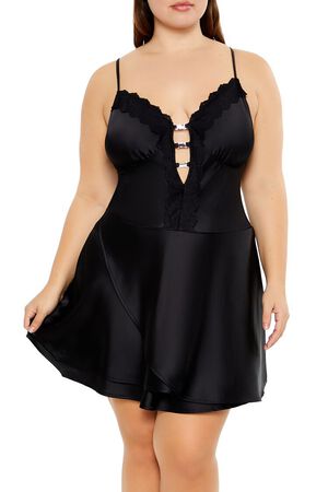 BLACK Plus Size Lace-Trim Mini Dress, image 2