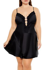 BLACK Plus Size Lace-Trim Mini Dress, image 2