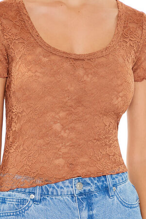 TOFFEE Sheer Lace Lettuce-Edge Tee, image 3