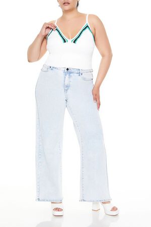 WHITE/MULTI Plus Size Embroidered Sweater-Knit Cami, image 2