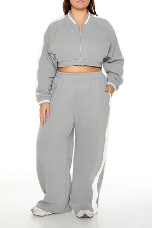 HARBOR GREY/WHITE Plus Size Active Striped Jacket, image 2