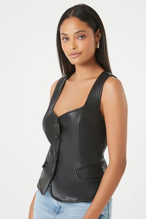 BLACK Sleeveless Faux Leather Top, image 2