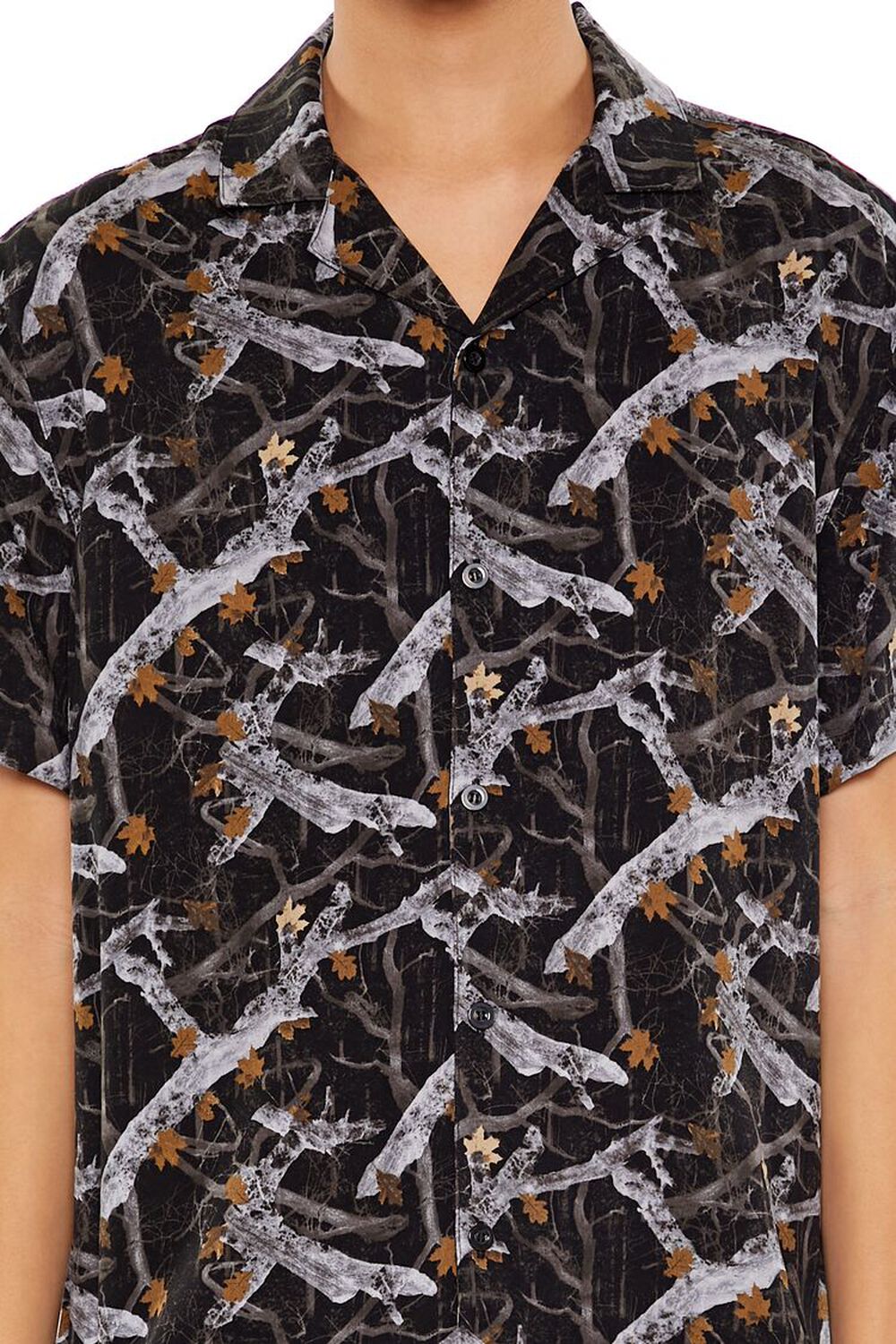 BLACK/MULTI Leaf Print Short-Sleeve Shirt, image 3