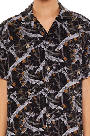 BLACK/MULTI Leaf Print Short-Sleeve Shirt, image 3