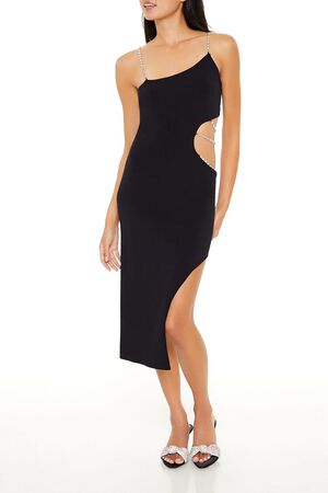 BLACK Faux Gem Cutout Midi Sweater Dress, image 1