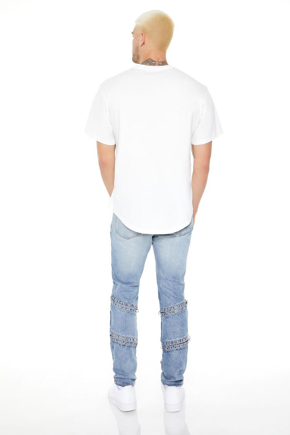 MEDIUM DENIM Grommet Cutout Slim-Fit Jeans, image 3