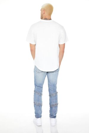 MEDIUM DENIM Grommet Cutout Slim-Fit Jeans, image 3