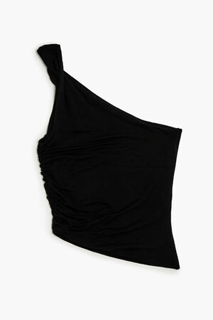 BLACK Twisted One-Shoulder Crop Top, image 2