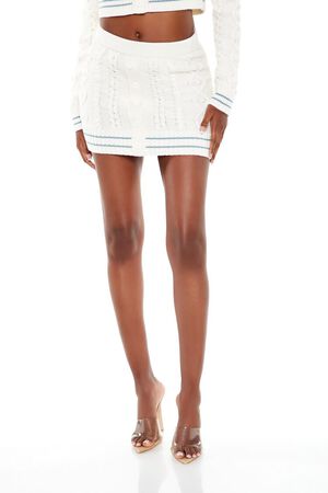 WHITE/BLUE Striped Sweater-Knit Mini Skirt, image 2