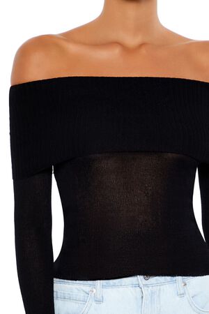 PALE GREEN Foldover Off-the-Shoulder Sweater, image 3