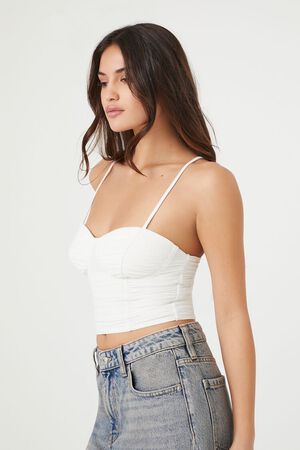 WHITE Ruched Mesh Cropped Cami, image 2