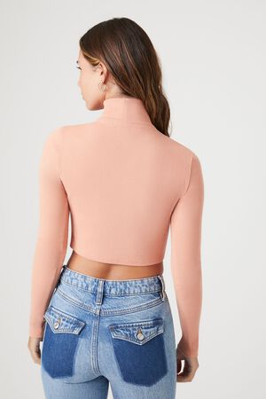 ALMOND Ribbed Knit Turtleneck Crop Top, image 3