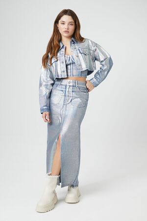 DENIM Iridescent Denim A-Line Maxi Skirt, image 1