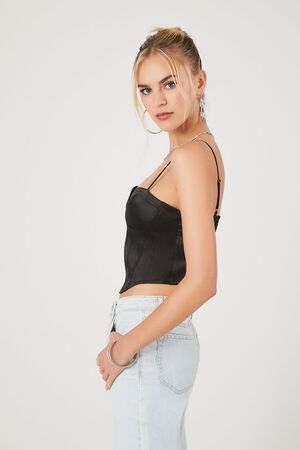 BLACK Satin Corset Cropped Cami, image 2