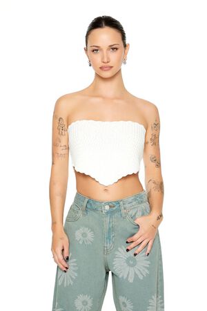 WHITE Crochet Sweater-Knit Tube Top, image 1