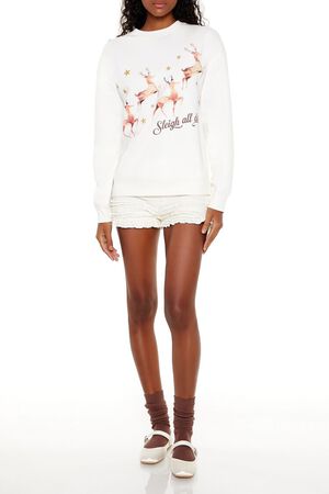 EGRET/MULTI Sleigh All Day Reindeer Pullover, image 2