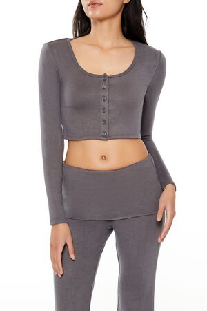 GREY Button-Front Crop Top, image 1