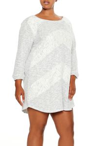 NEUTRAL GREY Plus Size Lace Chevron Mini Dress, image 2